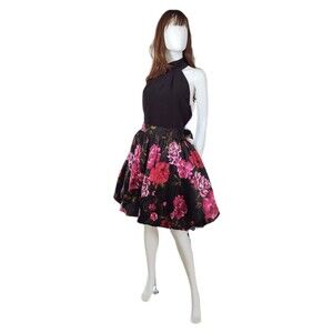 NY&C Very Vibrant Satiny Floral Cocktail Dress, Balloon Skirt, Stretch Halter XL